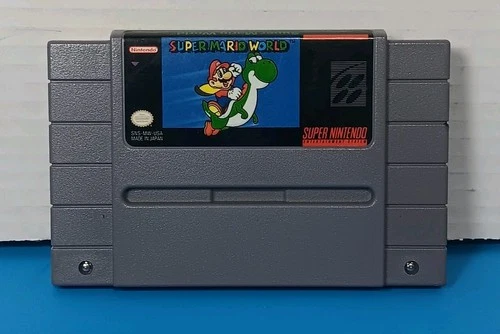 New ListingSuper Mario World Nintendo SNES Game Cartridge SNS-006 Authentic 1991 Gray USA