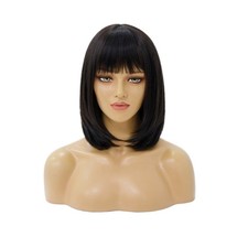 Cosplay Wigs With Fringe Synthetic Hair Heat Resistant Off black Short Straight