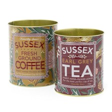 Set of 2 Retro Metal Sussex Tea & Coffee Cans | Vintage Decorative Storage Tins