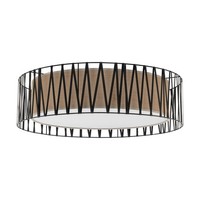 Deckenlampe Stoff Metall Schwarz E27 4-Flammig Natur B:72 Cm Deckenleuchte