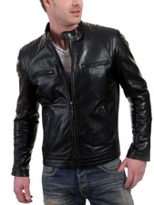 New Mens Leather Jacket real lambskin coat biker motorcycle racer cafe Slim M768