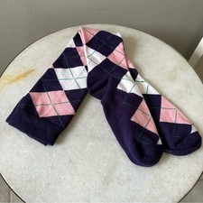 Men's Size L 9-13 Argyle Purple and Pink Plaid Jacquard Knee High Golf Socks