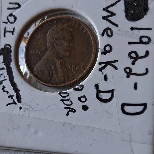 1922-D Lincoln Wheat Penny Error Weak D DDO DDR Denver Mint Bronze