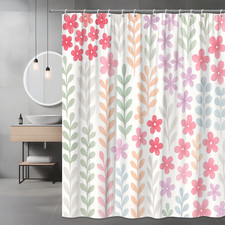 Floral Shower Curtain, Colorful Flowers on White Background