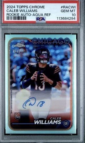 Caleb Williams - 2024 Topps Chrome Aqua Refractor Auto RC /199 - PSA 10