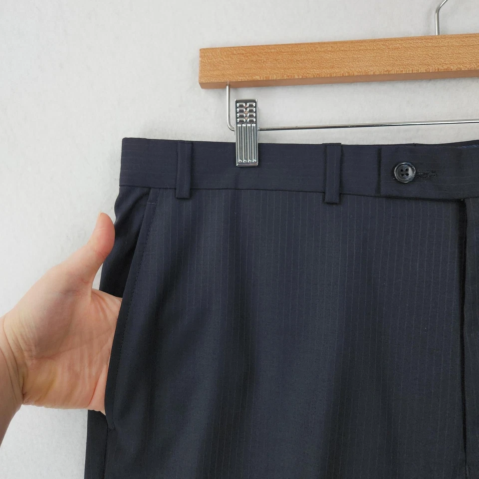 Pantalones Calvin Klein Para Hombre 36x30 Azul Marino Rayas Calce Ajustado 100% Lana Pantalones Foto 2 de 4