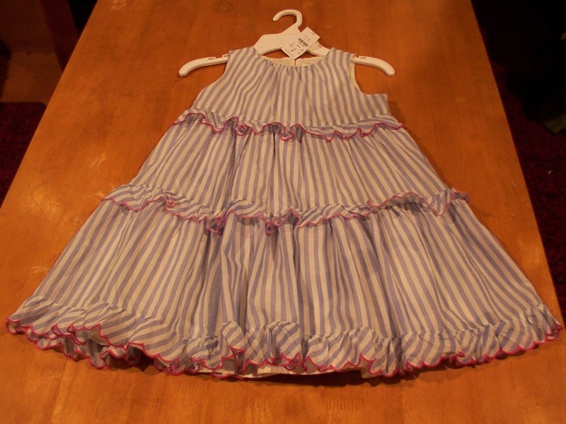 NWT Crewcuts Blue, White Striped Dress with Red Trimmed Scalloped Hem-6