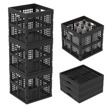 18 L Stackable Plastic Milk Crate, Black Plastic Collapsible Crates, 3 Pack