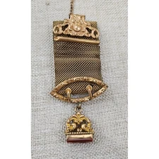 Antique Gold Mesh Watch Fob Seal Fob with Carnelian Stone Victorian Era