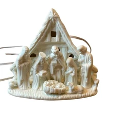 Christmas Holiday Ceramic Nativity Scene with Light Cream Small