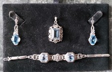 Art-Deco 835er Silber 1 Paar Ohring,  Kettenanhänger und Armband