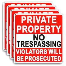 4 Pack Large No Trespassing Signs Private Property, 9.5 Inch X 9.5 Inch Private