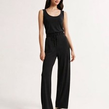 Abercrombie Sleeveless Cinchable Wide Leg Jumpsuit Size Medium Black Minimal