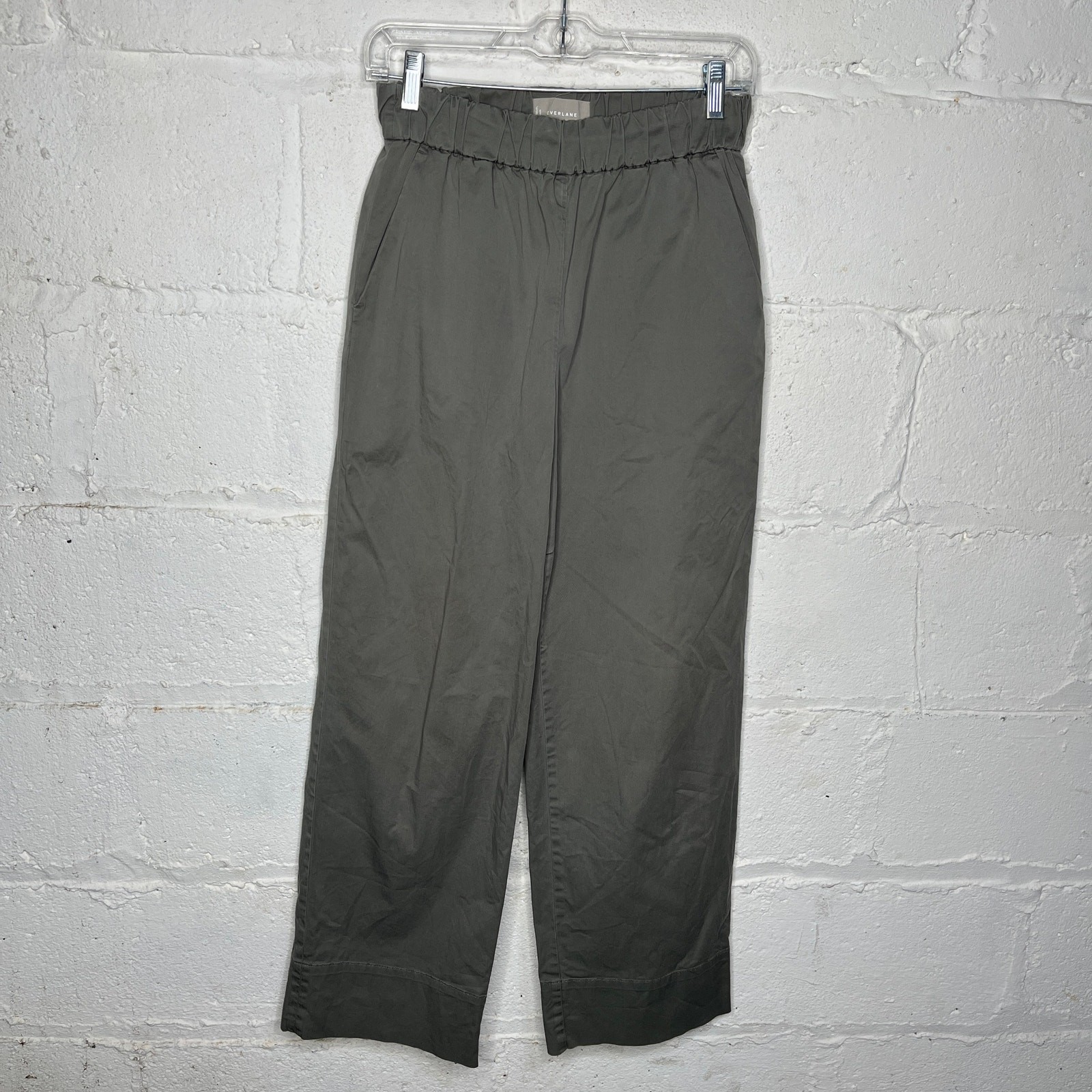 Everlane Women's The Easy Pant Size 4 Basil Pewter Green Organic Cotton Pull-On