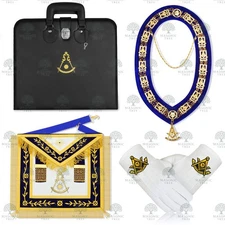 Masonic Past Master Apron Set – Lambskin Emb Apron with Collar, Gloves & Case