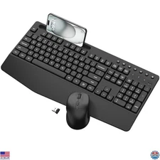 EDJO Full-Size Ergonomic Wireless Keyboard & Mouse Set with Wrist Rest & Holder