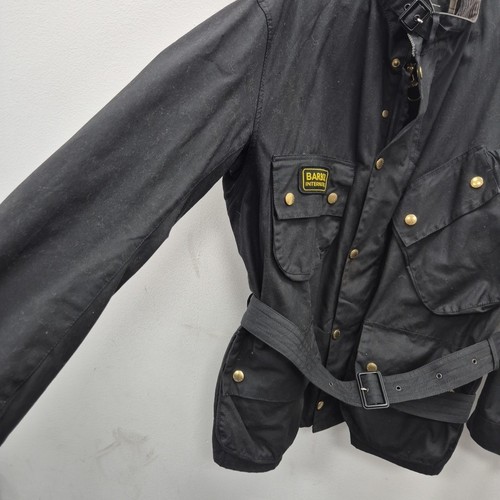 Barbour International A7 Anzug Wachs wasserdicht Biker Gürtel Jacke Mantel Gr. C 46 - Bild 9 von 10
