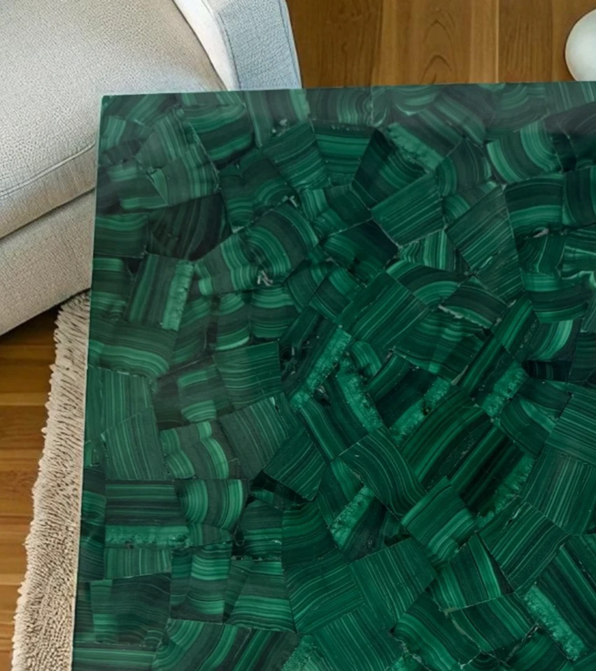 Semi Precious Marble Malachite Coffee Table Top Handmade Decor Christmas Gifts - Image 3 of 4