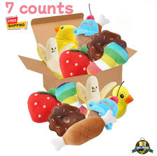 7PCS Plush Puppy Toy Set   Squeaky Fruit  Veg Chew Toys for Small Dogs