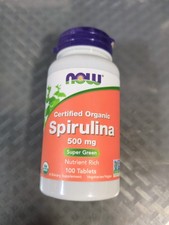 NOW Certified Organic Spirulina, 500 mg, 100 Tablets Exp 05/2026 L21