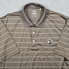 Cutter & Buck Polo Shirt Mens Brown Striped XL Pebble Beach Logo DryTec Stretch