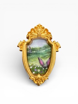TEENY MINI   Hide & Seek Bunny Rabbits watercolor print in TINY ornate frame