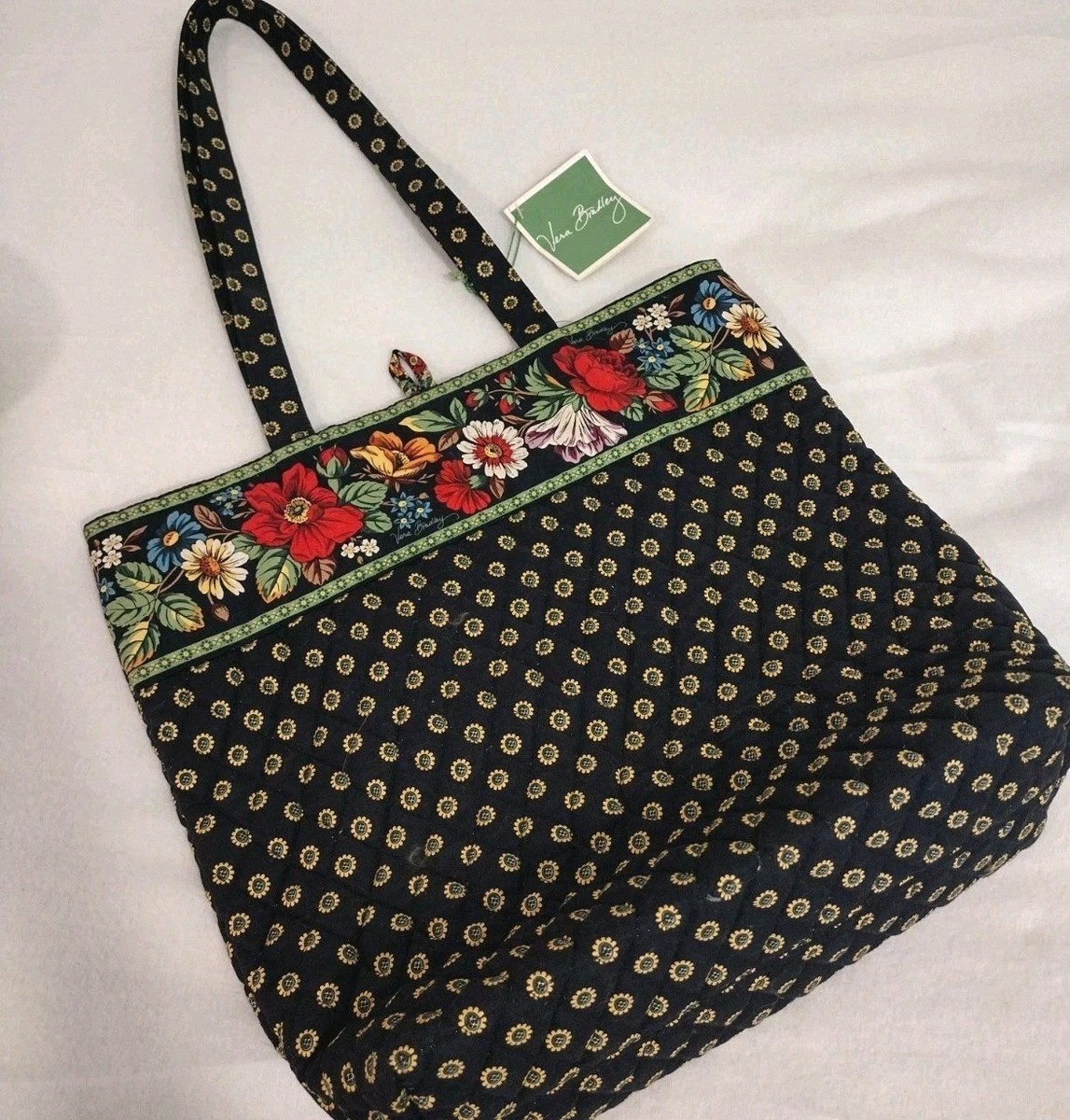 Vera Bradley Large Sunflower Tote Bag Quilted Black Floral  display picture 3
