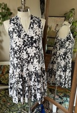 Nine West Womens Black Dress A-line Tiered Mini Sleeveless V-Neck Size M
