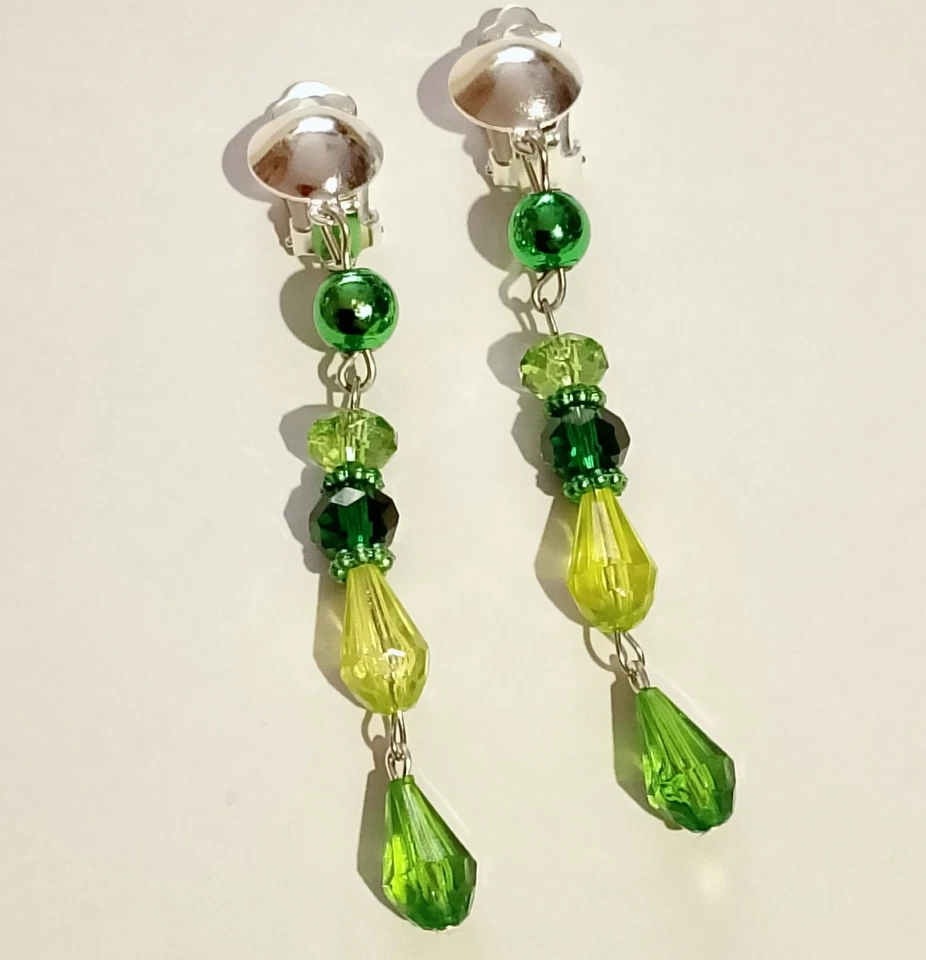 CLIPS Ohrclips lime Limette Tropfen grün Töne silberf ca 8cm lang - Bild 3 von 4