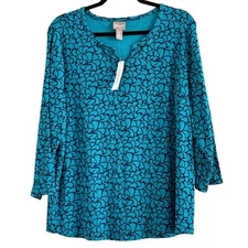 Chico's Teal and Navy Knit Top XL
