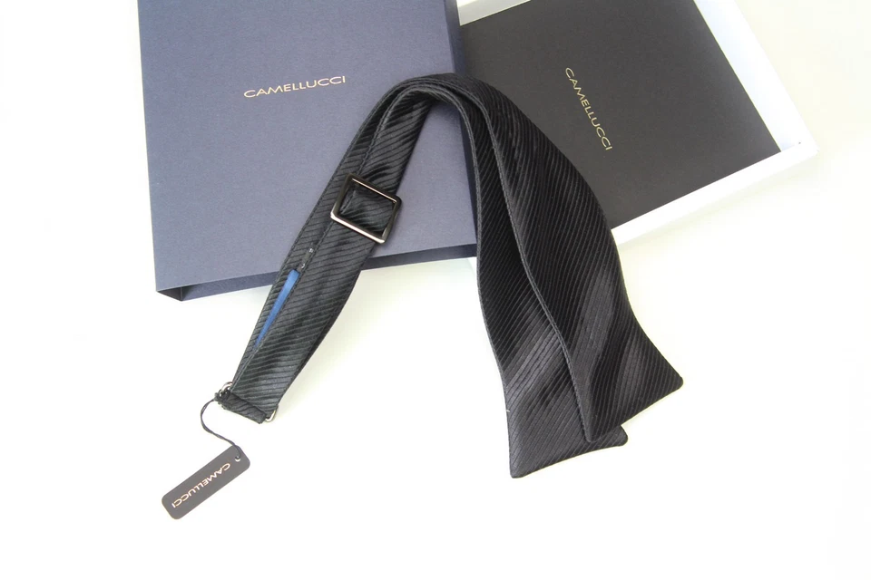 Pajarita Camellucci para hombre autoatada negra micro rayas seda S727 Foto 4 de 4