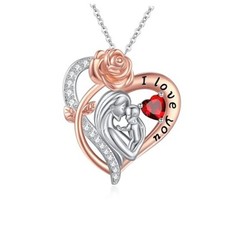 Mom Birthstone Necklace 14K Rose Gold/925 01-Jan Birthstone-A Mom and Child-A