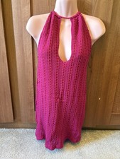 Pull&Bear Pink Open Knit Halter Mini Dress, Open Back Tie, Size M