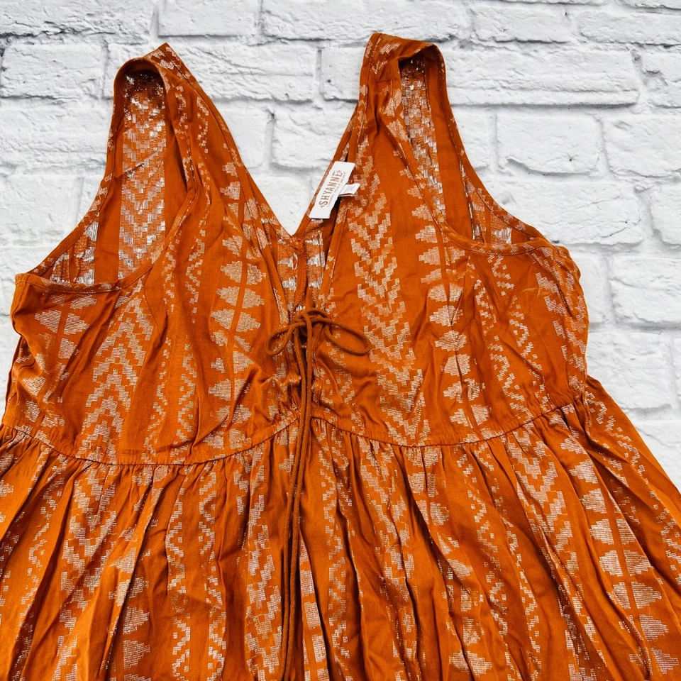 Shyanne Womens XL Mini Tank Dress Burnt Orange Silver Aztec Sleeveless - Image 2 of 4