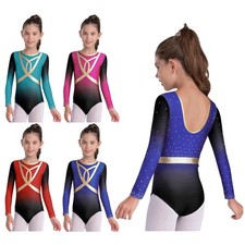 Girls Leotard Stage Performance Gymnastics Long Sleeve Bodysuit Performance