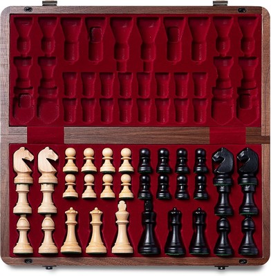 Portable Folding Chess Set: 15  Walnut Board & Weighted Pieces for Stylish Play