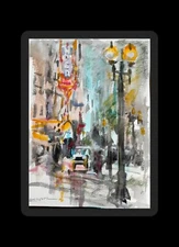 Chicago Art original Watercolor painting Theater City Street 9" X "12" 