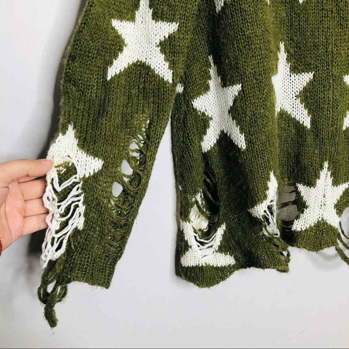 WILDFOX seeing stars green distressed sweater | eBay
