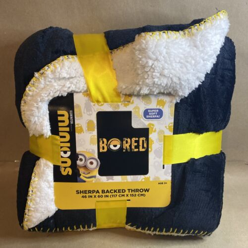 Despicable Me Minions Bored Minky Fleece Sherpa Blanket Throw Black 46"x60" New