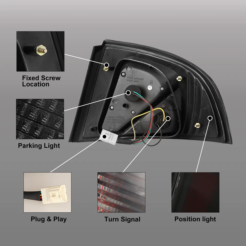 for 00 - 03 Nissan Sentra Tail Lights LED Bulbs Black Smoke Brake Rear Lamps - Image 3 of 4