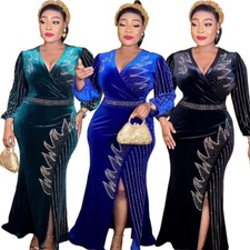 Luxury Rhinestone Women African Bodycon Long Dresses Dashiki Kaftan Evening Gown