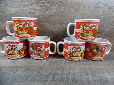 Campbell's Soup Mugs 1998 Coffee Tea Cups Lot of 6 Houston Harvest Gift Products