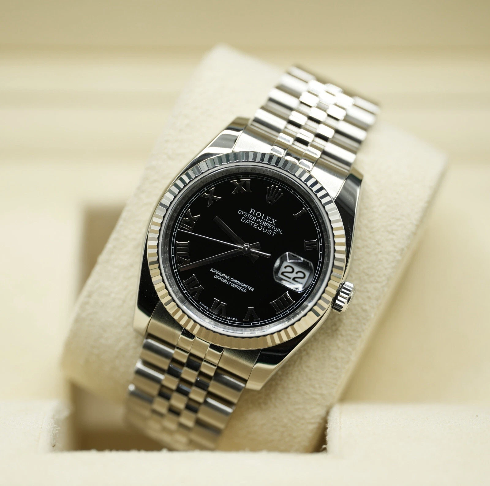 Rolex — Gents Rolex Steel & White Gold Datejust 36 116234 Factory Black Numeral Dial