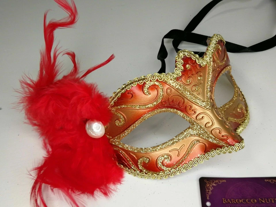 RED Feathers Mask of Masquerade - Venetian Costume Party Ball cosplay BN#103 - Image 3 of 3