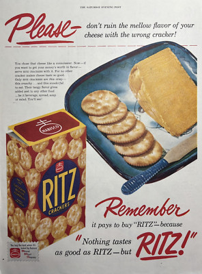 1951 Nabisco Ritz Crackers Nothing Tastes As Good Cheese Mellow VTG Print Ad