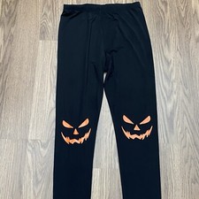 SheShow Juniors Size S Halloween Leggings Black Orange Jack O Lantern