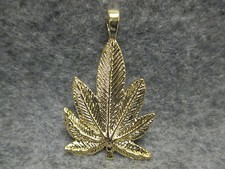 NEW Marijuana Hemp Pot Leaf Pendant Charm Gold Tone w/ Fixed Loop 2" Tall X 1.5"
