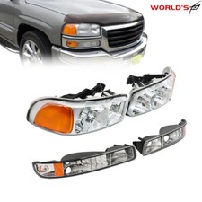 For 1999-2007 Gmc Sierra15002000-06 Yukon Headlight Chrome Housing Clear Rhlh