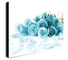 Duck Egg Blue Roses Framed Canvas Wall Art Framed Print - Various sizes