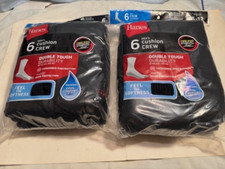 2 PACKS OF Hanes Mens Crew Socks 6 PAIR PER PACK BLACK 6-12 SIZE - 12 PR TOTAL